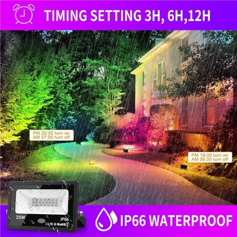 LED Flood Light Outdoor 25W 4 Pack, Color Changing RGB Party Light with Remote